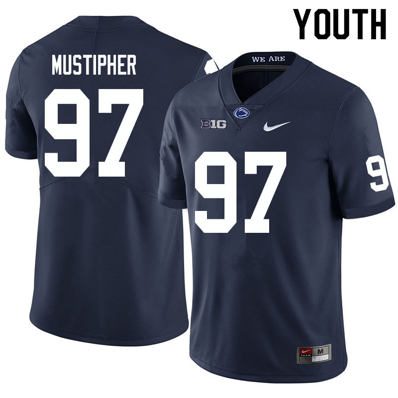 Youth #97 PJ Mustipher Penn State Nittany Lions College Football Jerseys Sale-Navy